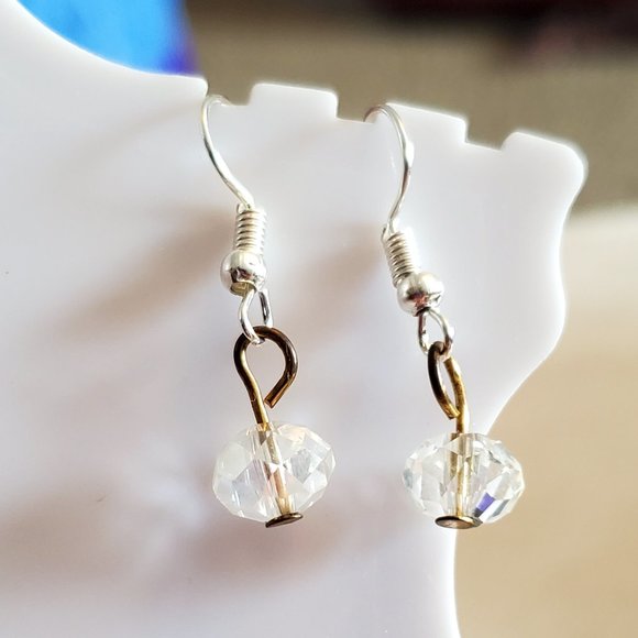 Silver Tone Hook Clear Czech Glass Dangle Earrings - Picture 1 of 3